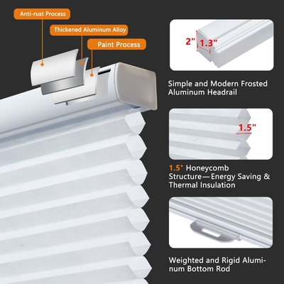 WELLSOURCE Kabellose Zellschatten ohne Bohrungen Honighals Blinds Vernichtung für Fenster Schlafzimmer, Büro einfach zu installieren
